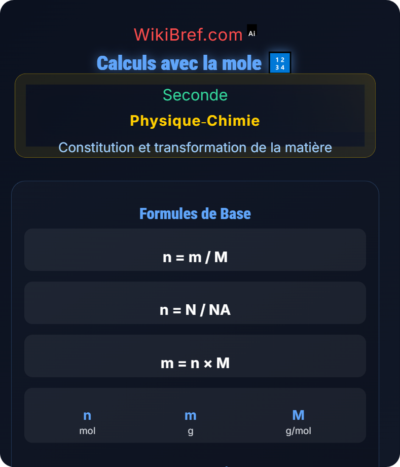 Quantité de matière et mole Constitution et transformation de la matière