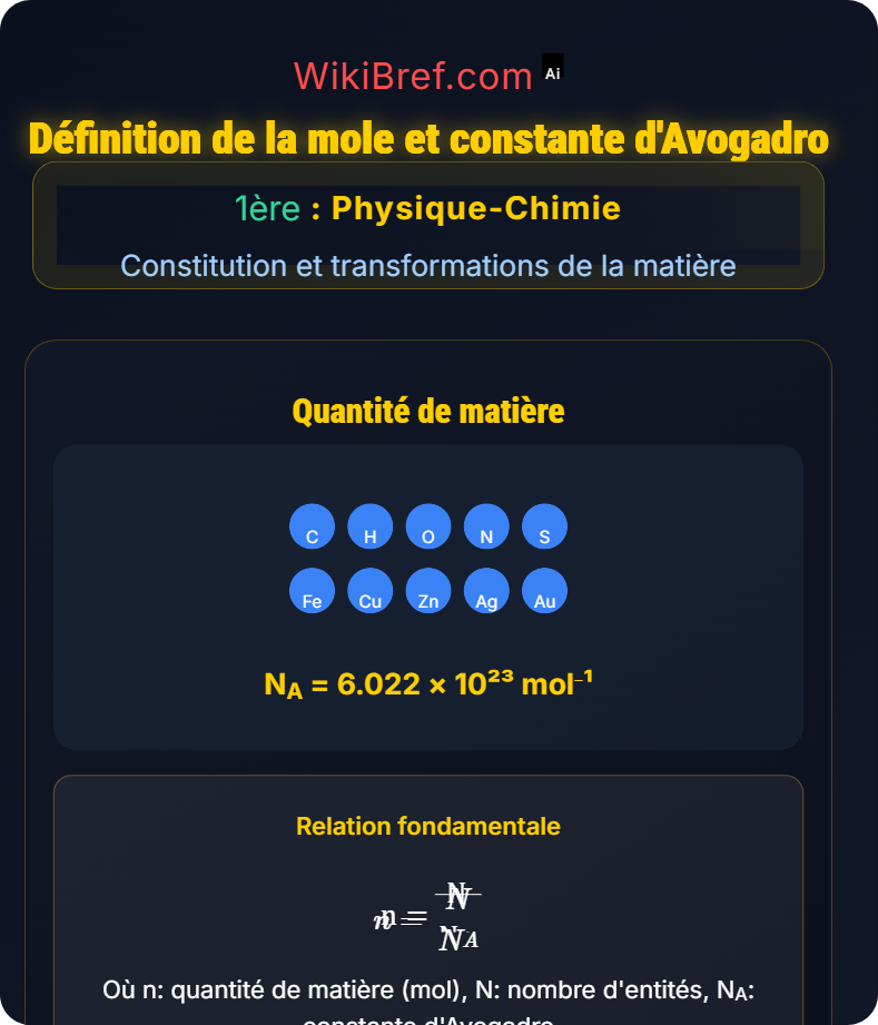 La mole et les grandeurs associées Constitution et transformations de la matière