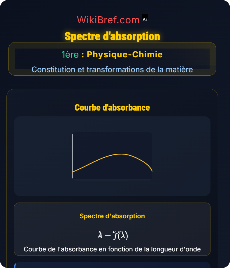 Absorbance et spectres Constitution et transformations de la matière