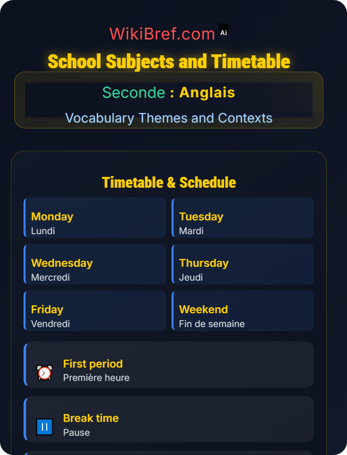 School subjects and timetable Education, Careers and Aspirations