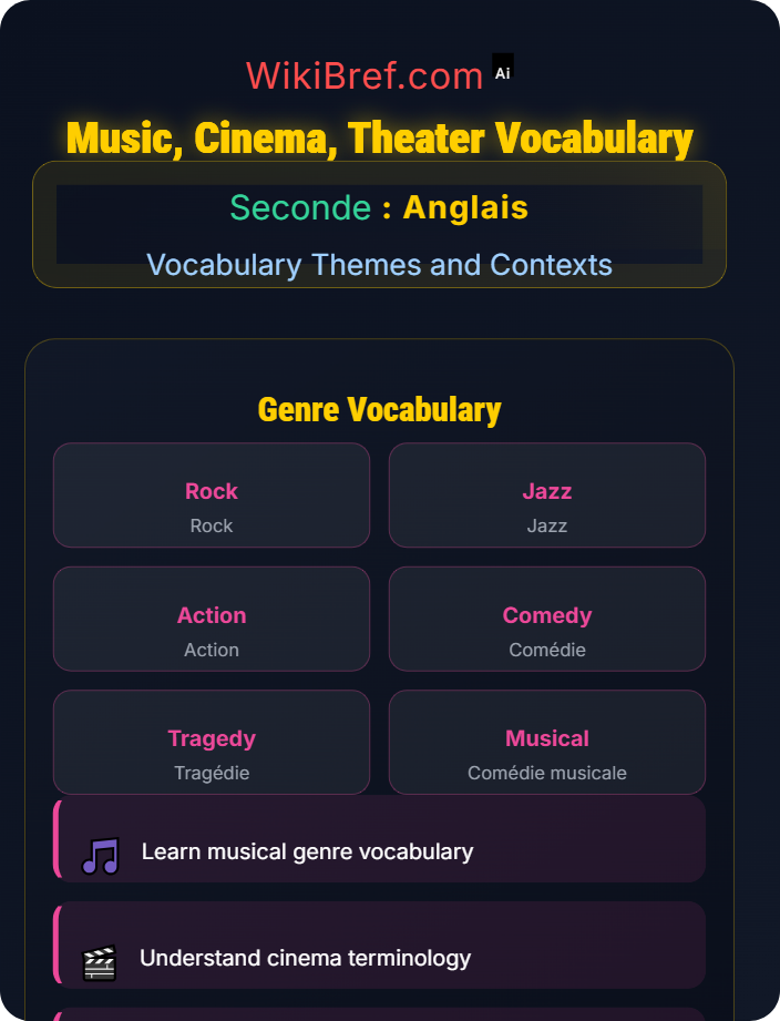 Music, cinema, theater vocabulary Sports, Arts and Leisure