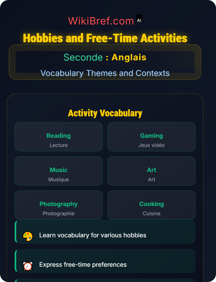 Hobbies and free-time activities Sports, Arts and Leisure