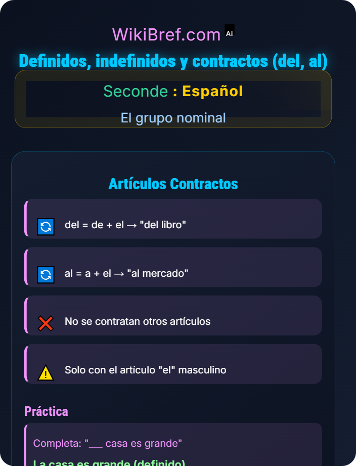 Definidos, indefinidos y contractos (del, al) Los artículos