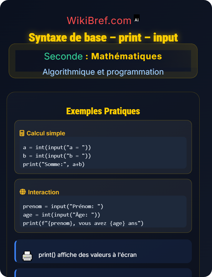 Syntaxe de base – print – input Introduction à Python