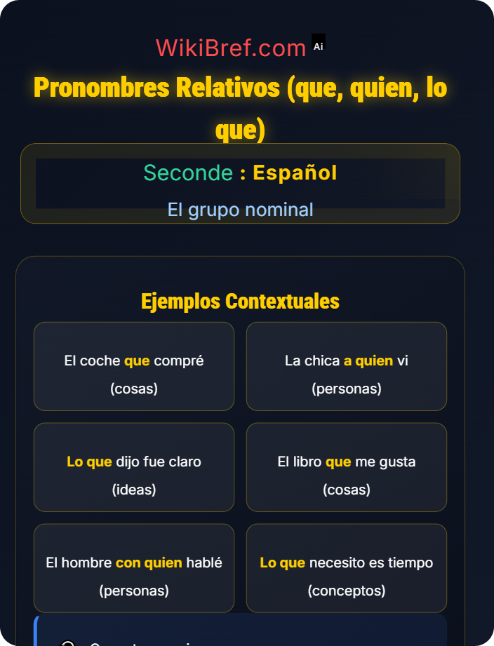 Pronombres relativos (que, quien, lo que) Pronombres personales, relativos e indefinidos