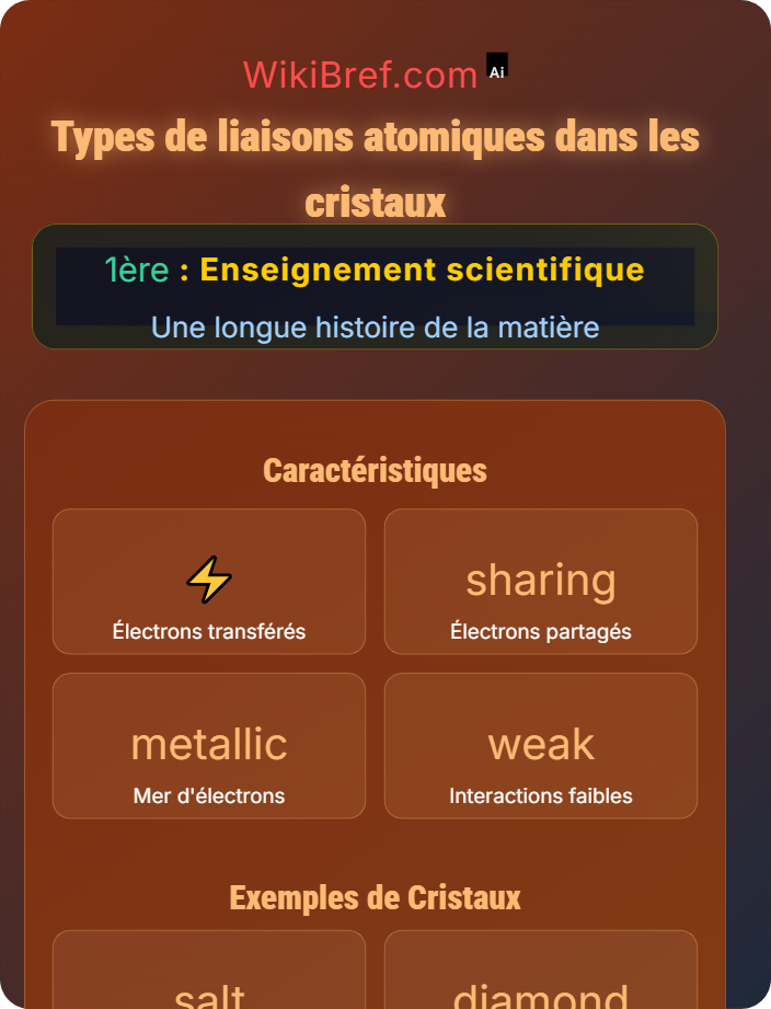 Types de liaisons atomiques dans les cristaux Les édifices ordonnés : les cristaux