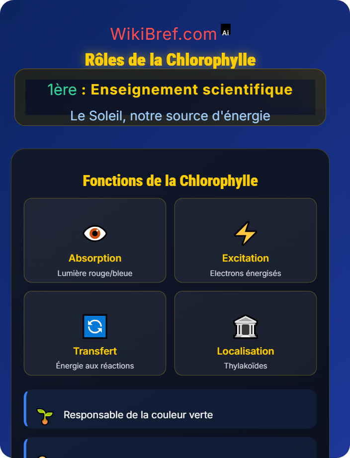 Rôles de la chlorophylle La photosynthèse : conversion de l'énergie solaire