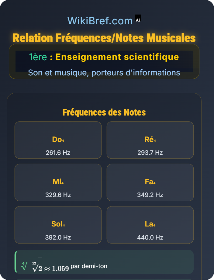 Relation fréquences/notes musicales La musique ou l'art de faire entendre les nombres