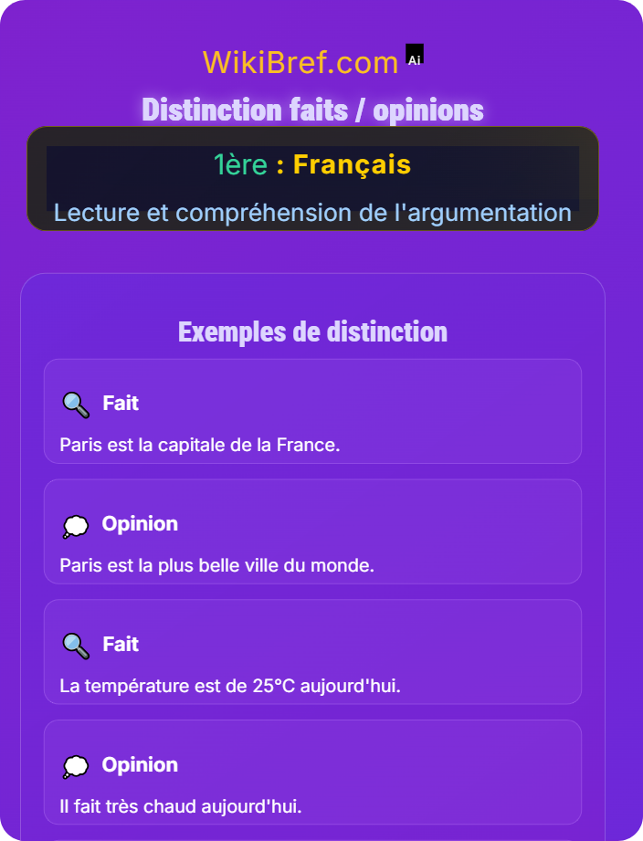 Distinction faits / opinions Texte argumentatif et discours