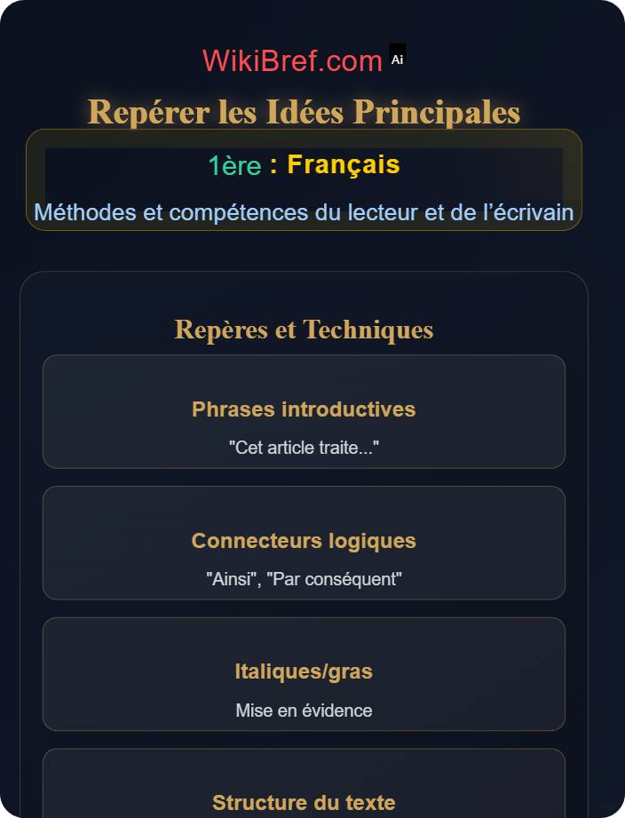 Repérer les idées principales Lire et comprendre