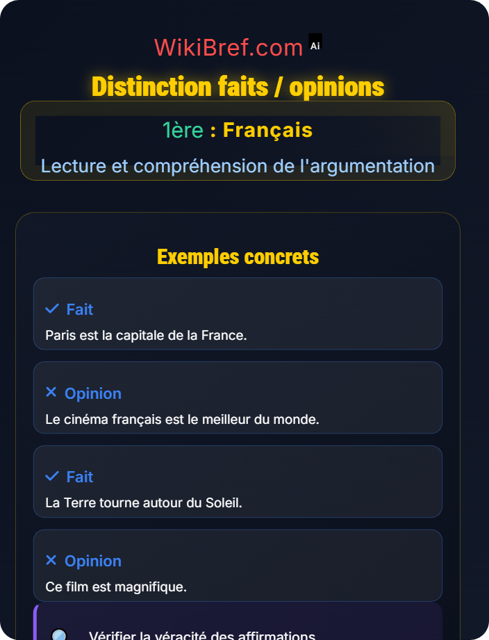 Distinction faits / opinions Texte argumentatif et discours