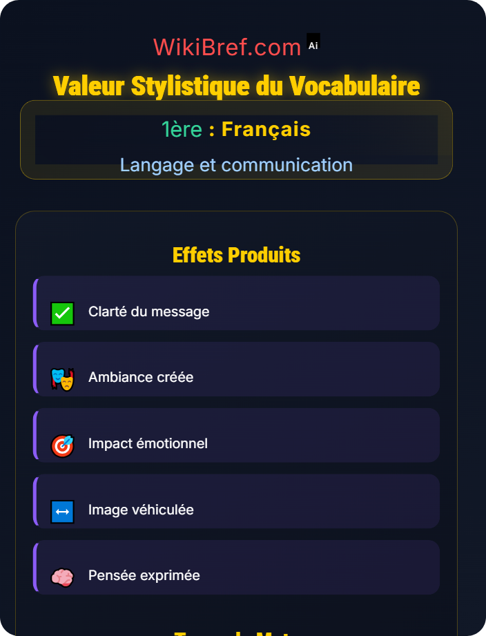 Valeur stylistique du vocabulaire Les registres et styles