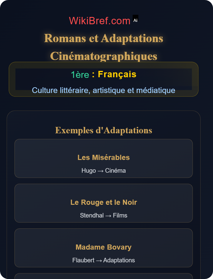 Romans et adaptations cinématographiques Littérature et arts