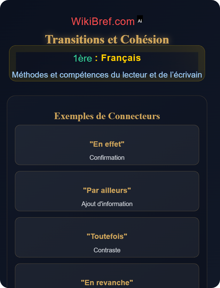Transitions et cohésion Écrire de façon maîtrisée