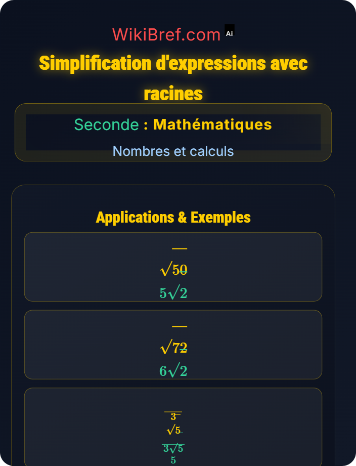 Simplification d'expressions avec racines Puissances et racines carrées