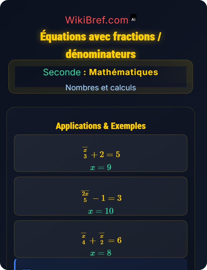 Équations avec fractions / dénominateurs Équations du premier degré