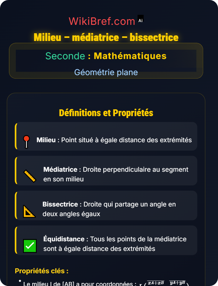 Milieu – médiatrice – bissectrice Notions de base de géométrie plane