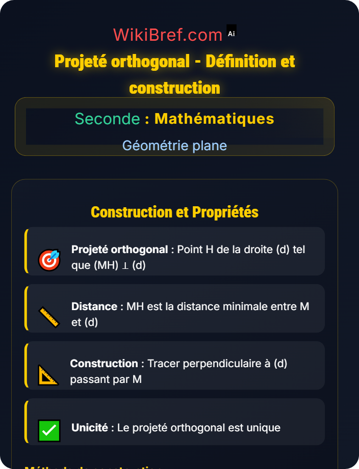 Définition et construction Projeté orthogonal