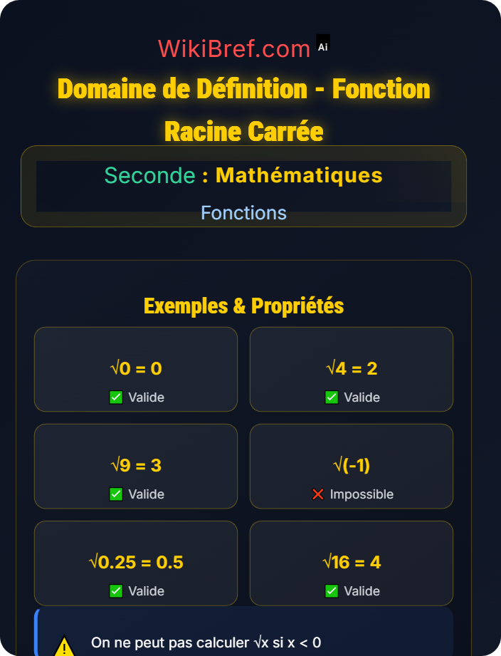 Domaine de définition Fonction racine carrée