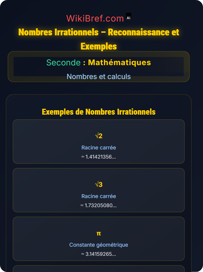 Reconnaître et exemples de nombres irrationnels Nombres décimaux, rationnels et irrationnels