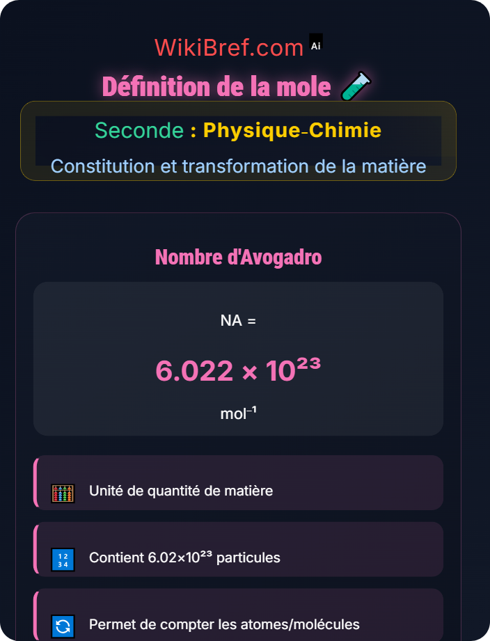 Définition de la mole Quantité de matière et mole
