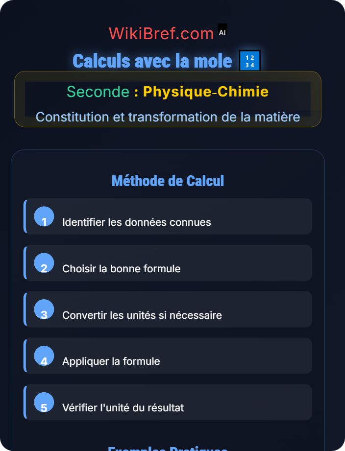 Calculs avec la mole Quantité de matière et mole