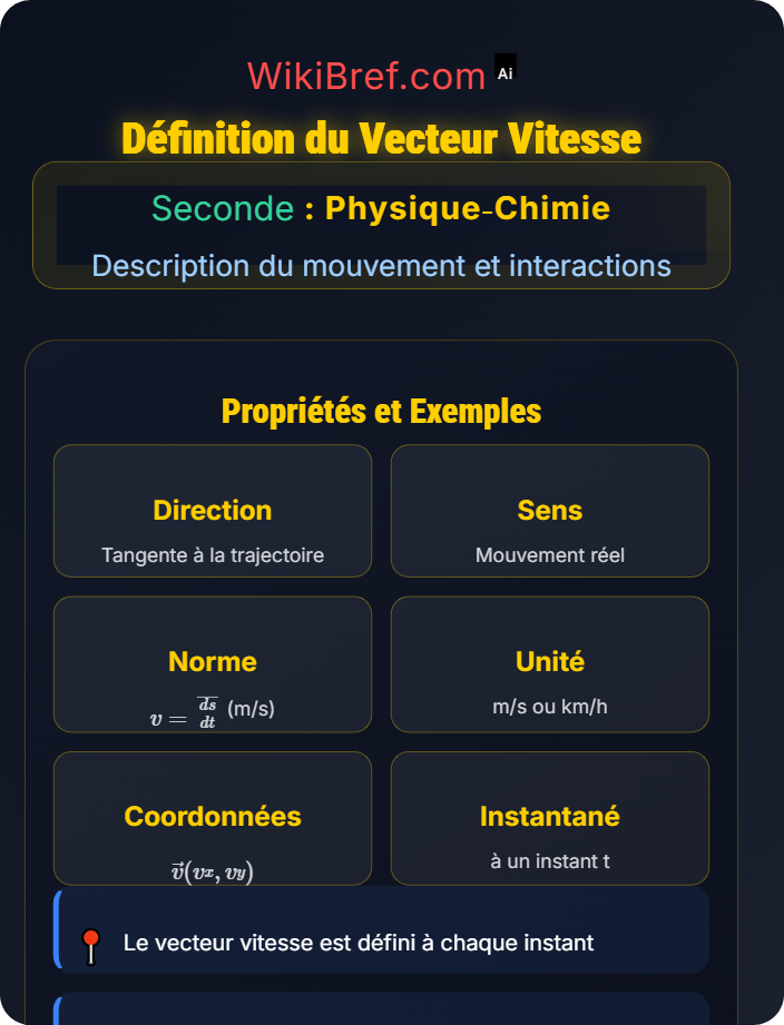 Définition du vecteur vitesse Représentation d’un vecteur vitesse