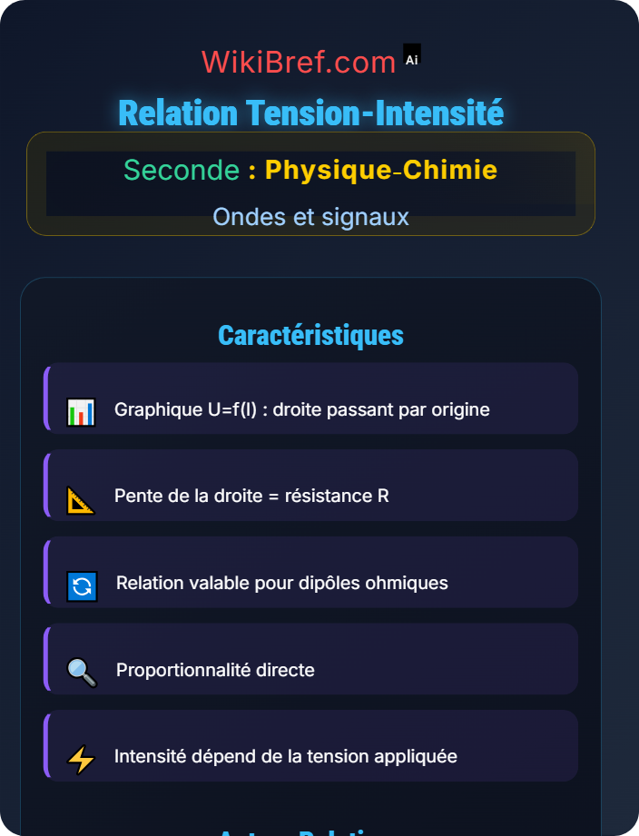 Relation tension‑intensité Intensité et tension dans un circuit électrique