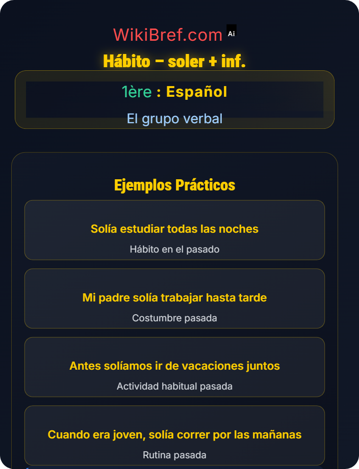 Hábito (soler + inf.) Expresar obligación, hábito, probabilidad y consejo