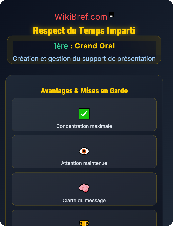 Respect du temps imparti Utilisation du support pendant l’oral