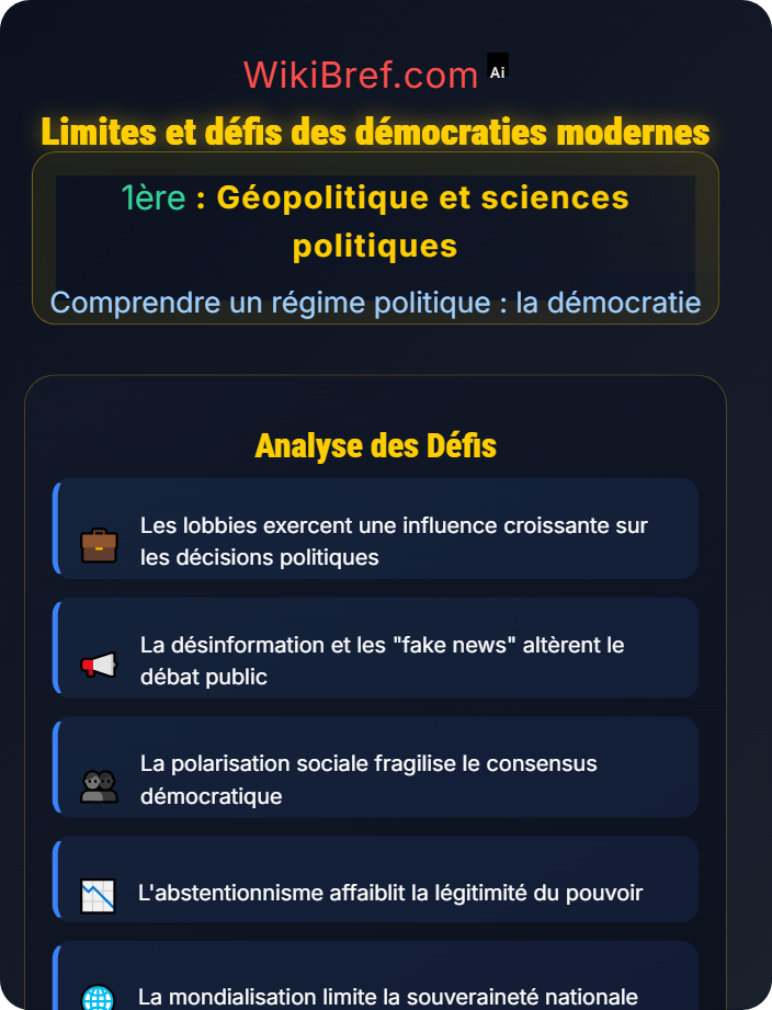 Limites et défis des démocraties modernes Fondements de la démocratie