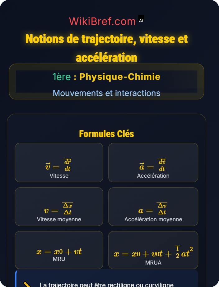 Notions de trajectoire, vitesse et accélération Cinématique et description du mouvement
