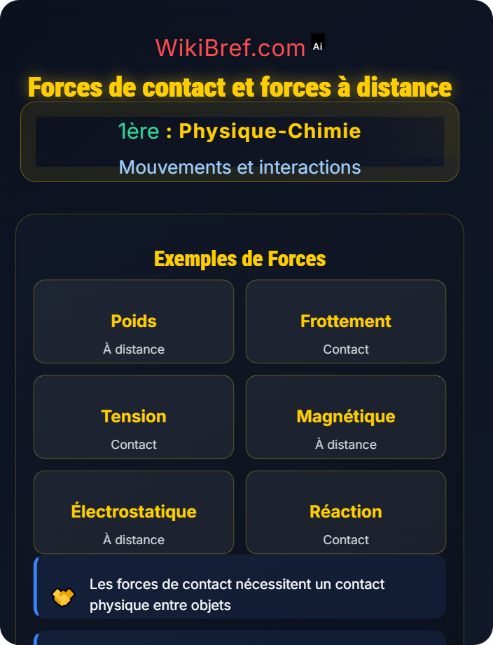 Forces de contact et forces à distance Forces et lois dynamiques