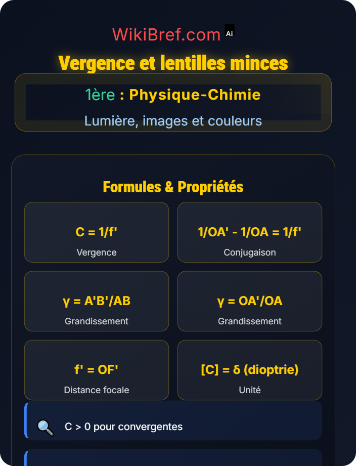 Vergence et lentilles minces Optique géométrique