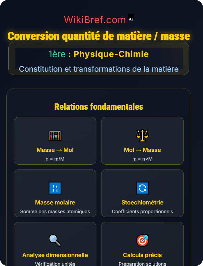 Conversion quantité de matière / masse La mole et les grandeurs associées