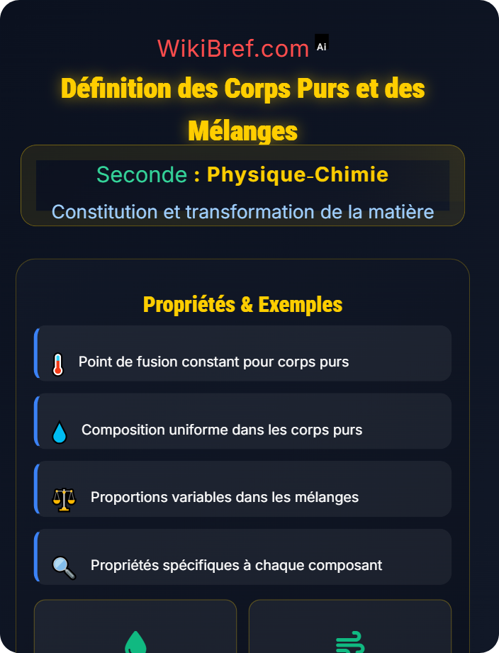 Définition des corps purs et des mélanges Corps purs et mélanges