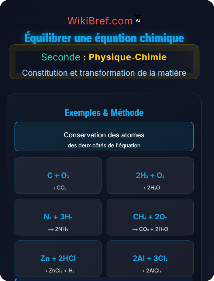 Équilibrer une équation chimique Transformations chimiques