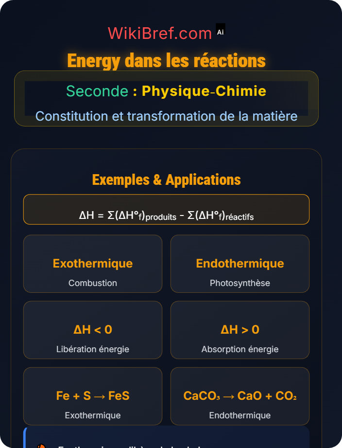 Energy dans les réactions Transformations chimiques