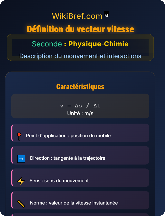 Définition du vecteur vitesse Représentation d’un vecteur vitesse