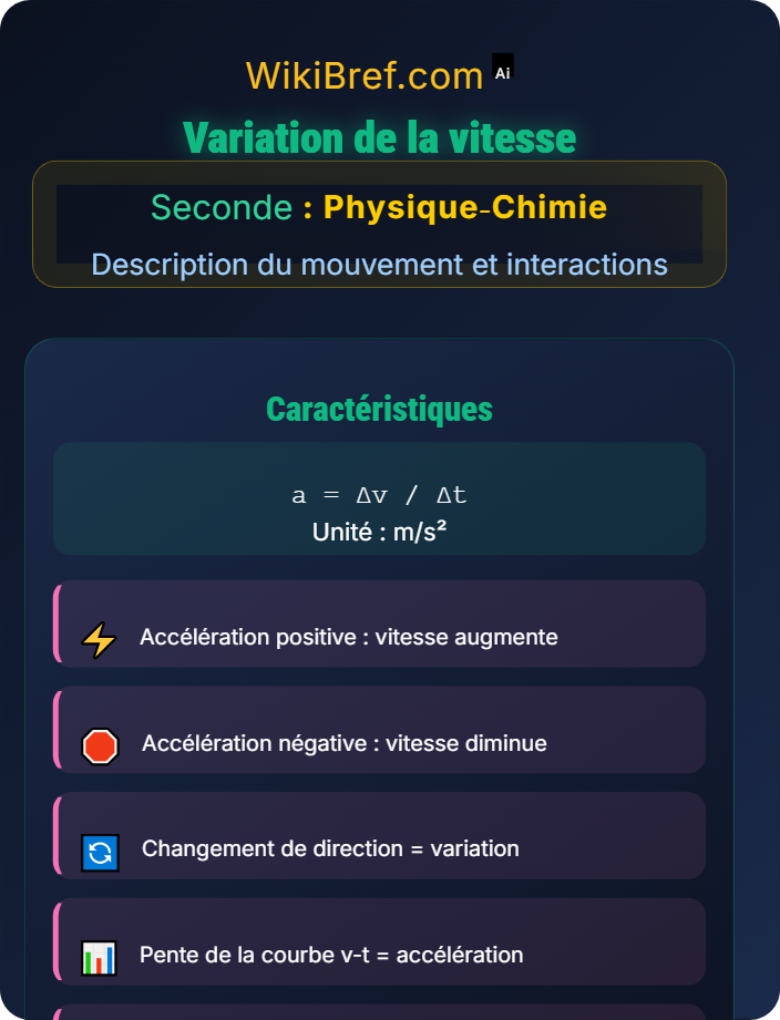 Variation de la vitesse Représentation d’un vecteur vitesse
