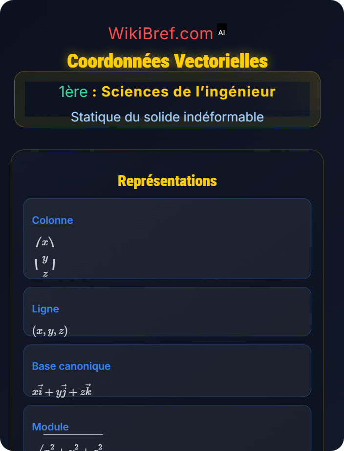 Coordonnées vectorielles Calcul vectoriel appliqué