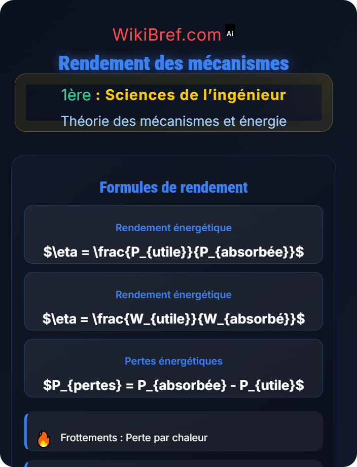 Rendement des mécanismes Énergie et puissance dans les systèmes