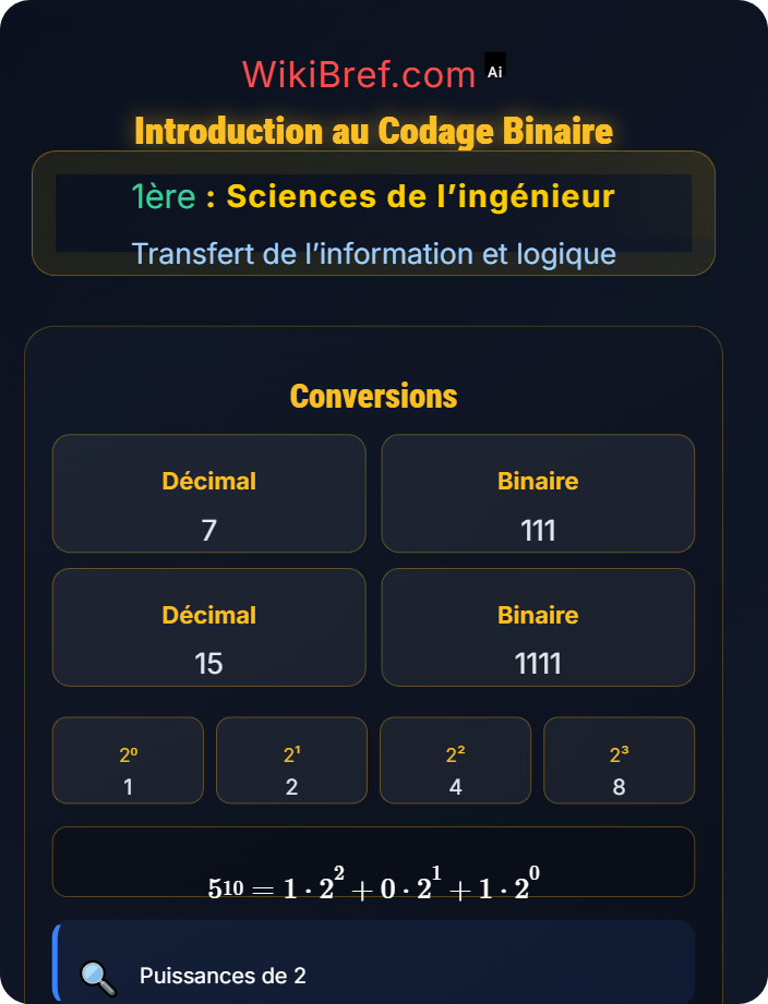 Introduction au codage binaire Codage de l’information