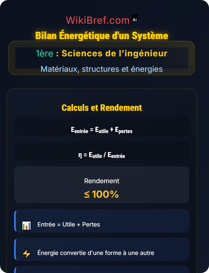 Bilan énergétique d’un système Énergies et sources