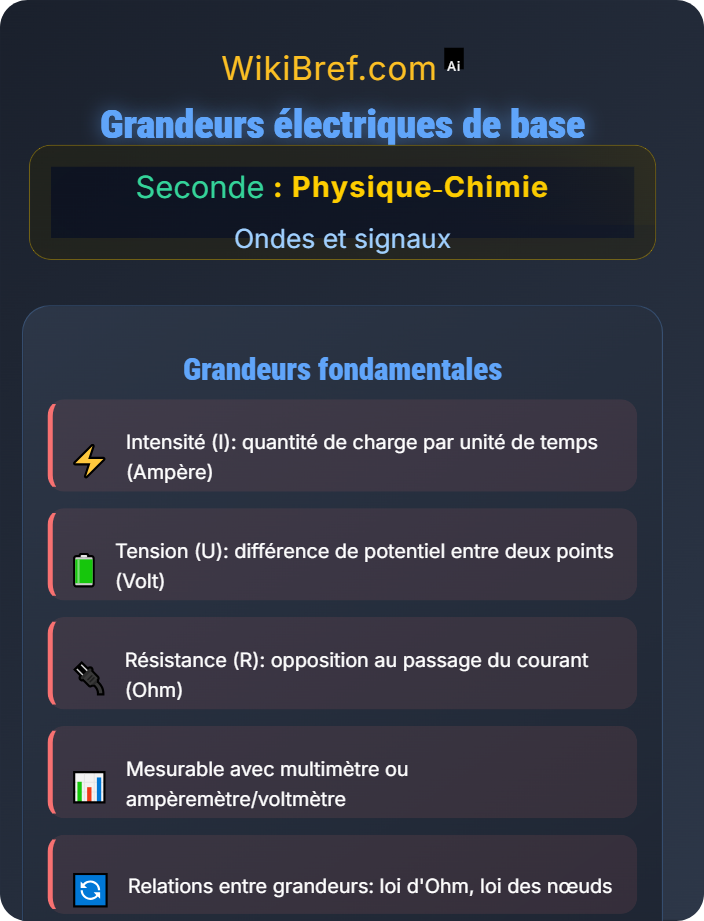 Grandeurs électriques de base Intensité et tension dans un circuit électrique