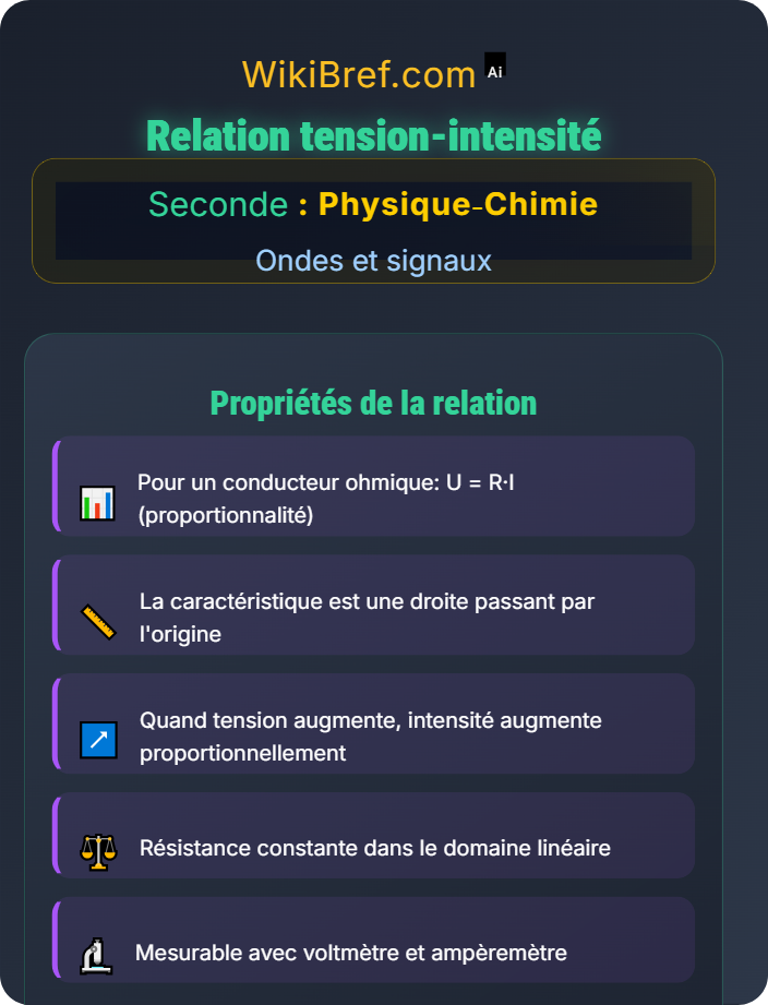 Relation tension‑intensité Intensité et tension dans un circuit électrique