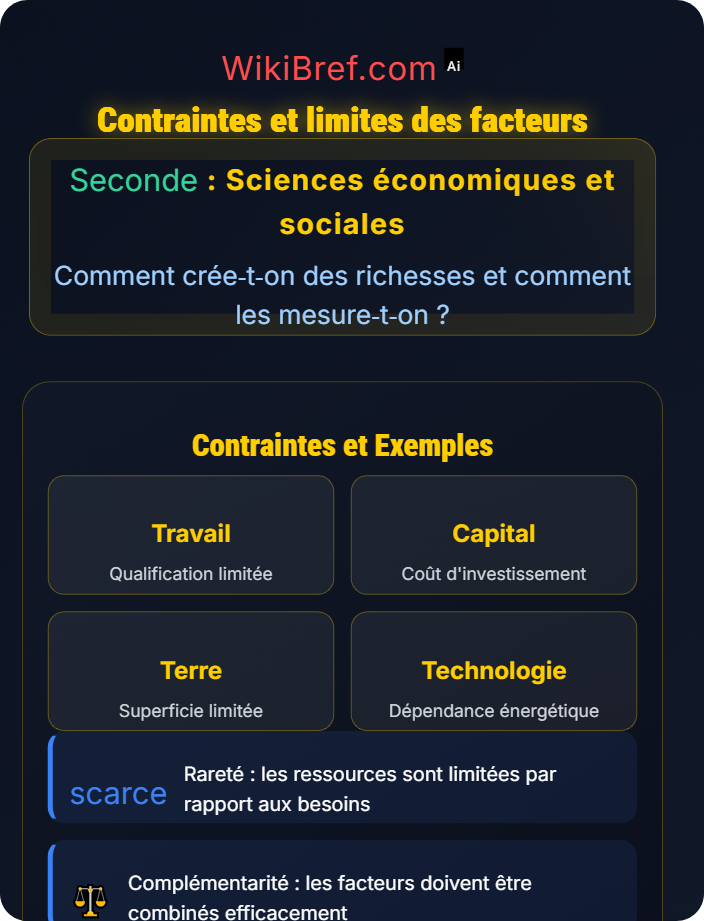 Contraintes et limites des facteurs Les différents facteurs de production