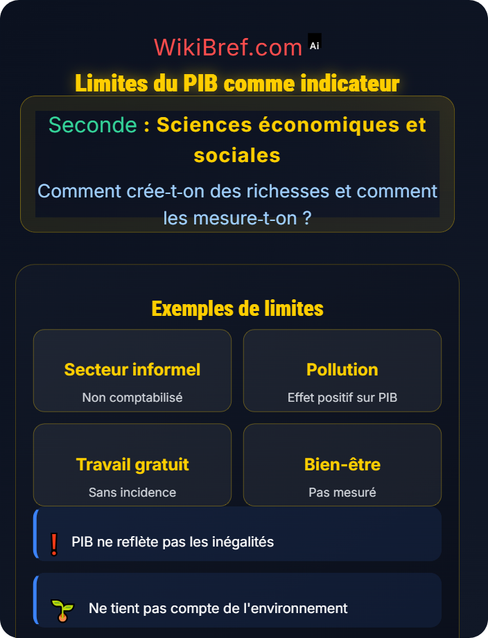 Limites du PIB comme indicateur PIB : mesure des richesses d’un pays