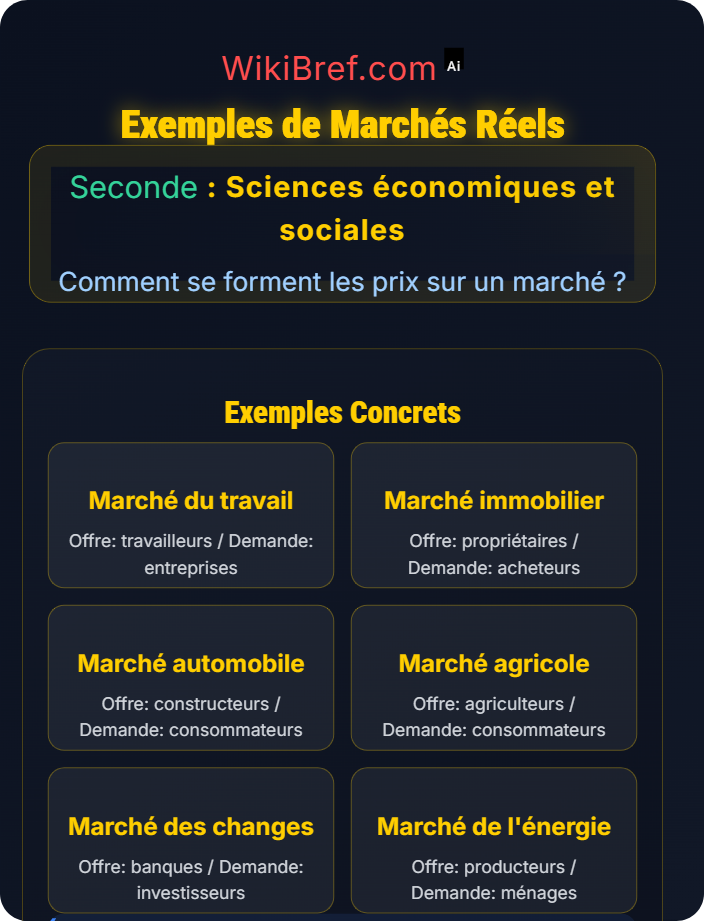 Exemples de marchés réels Les différents types de marchés et d’échanges marchands