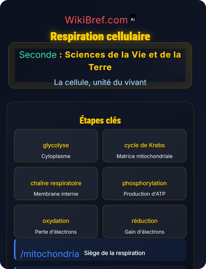 Respiration cellulaire Métabolisme des cellules